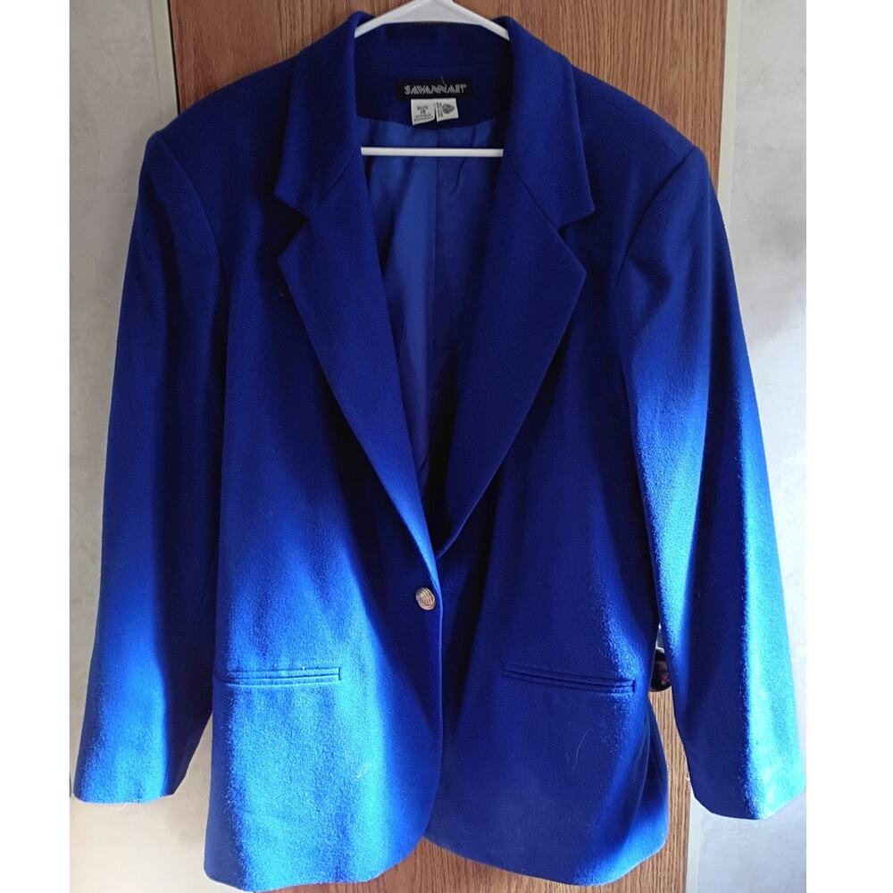 Vintage Savannah Pure Wool Blue Purple Blazer Coat 18 XL Power Dressing Classic